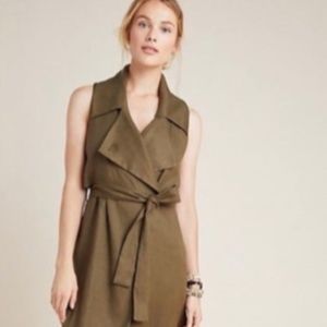 Anthropologie Hollis Tie Front Trench Coat Vest Olive Green Small